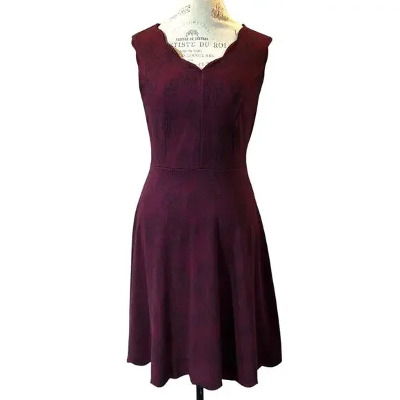 41 Hawthorn Aiyanna Dress M Burgundy Scallop Neck Bow Back Fit Flare Cocktail - Picture 1 of 12